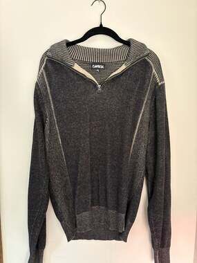 Carbon Grunge Faded Cotton Quarter Zip Gray Sweater Size XL